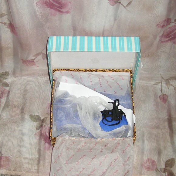 NIB RARE size 9 Bettie Page "Tina" Corset wedges in ROYAL BLUE - Picture 2 of 16